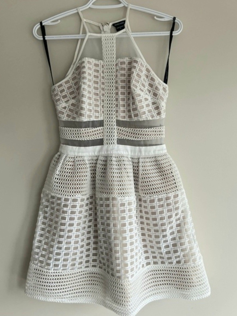NWOT Marciano White Eyelet Fit & Flare Dress with Sheer Paneling